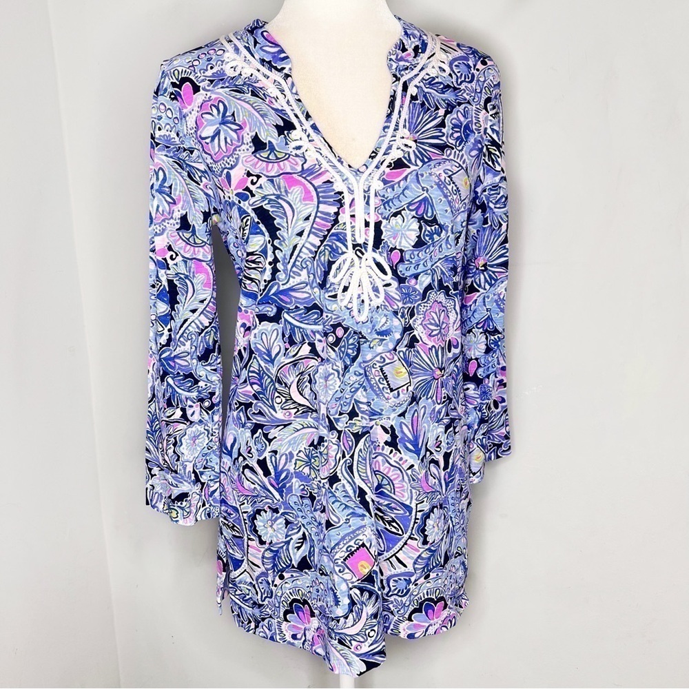 Lilly Pulitzer Kaia Purple Floral Elephant Tunic Top S